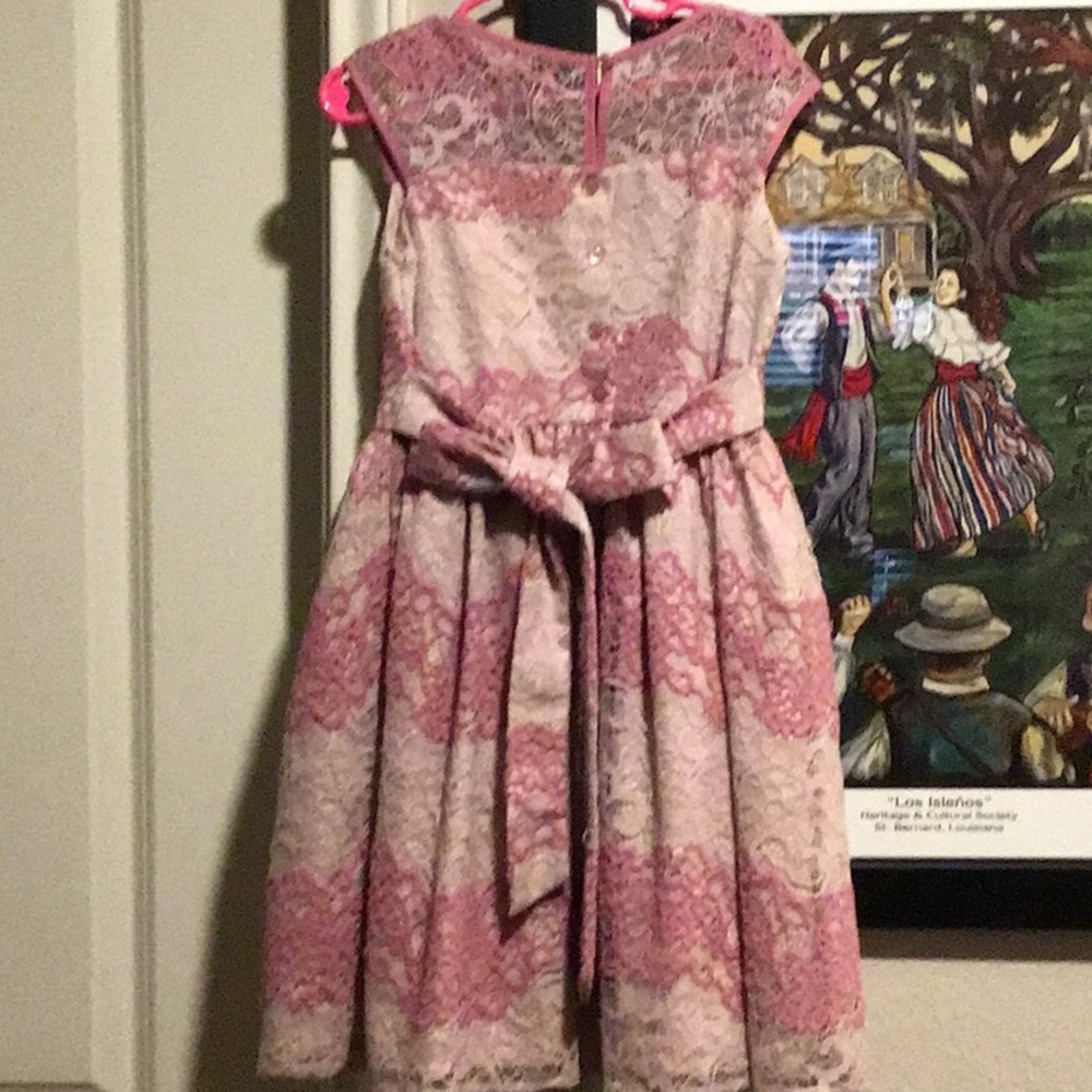 MARNELLATA Girls Sz 7 Mauve & Ivory Lace Dress PreOwned - Picture 3 of 3